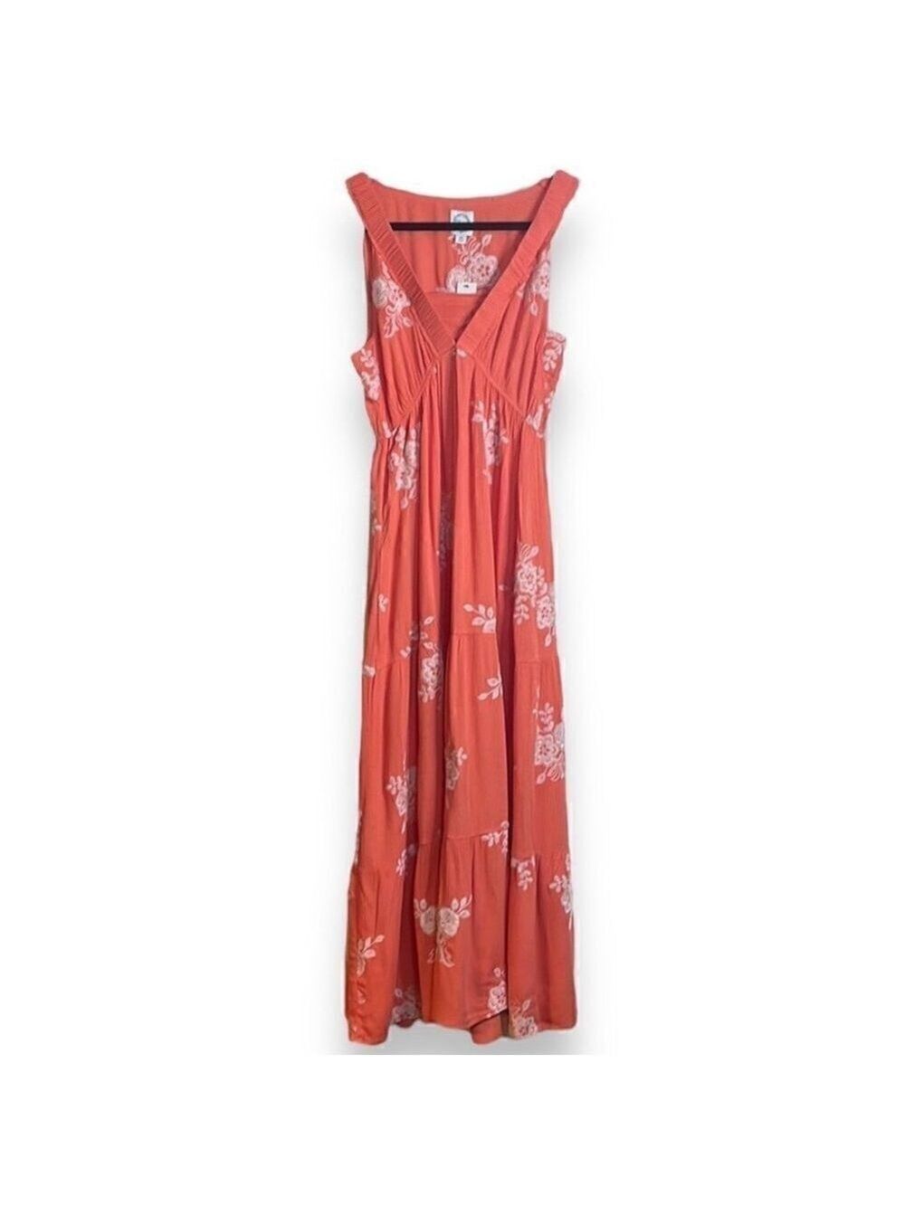 Coral Embroidered Maxi Dress Women's Size Medium V-Neck Elastic Waist Blue Rain - Picture 5 of 9